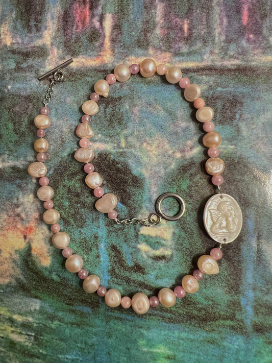 Pink Cherub Pearl Choker