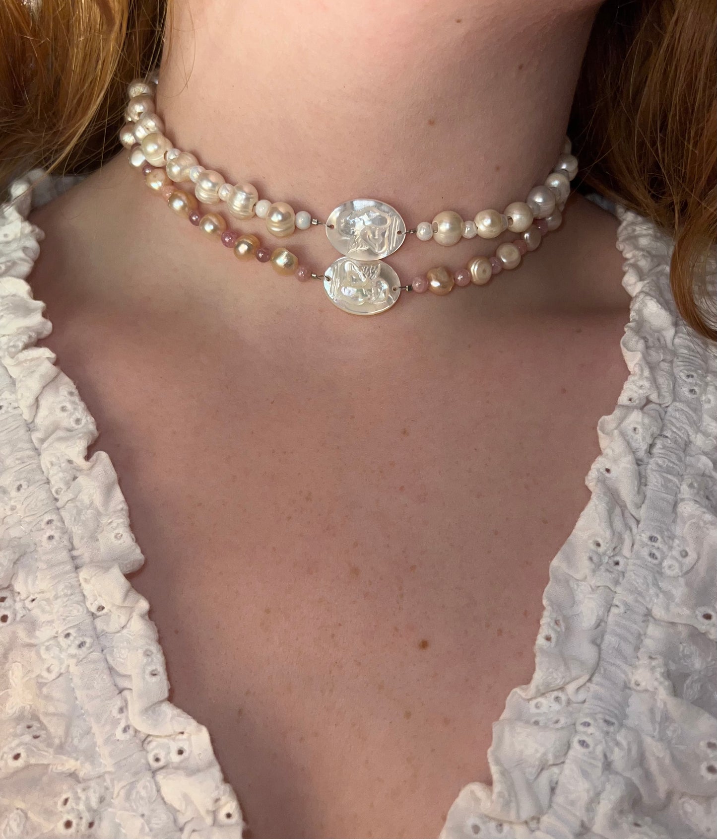 Pink Cherub Pearl Choker